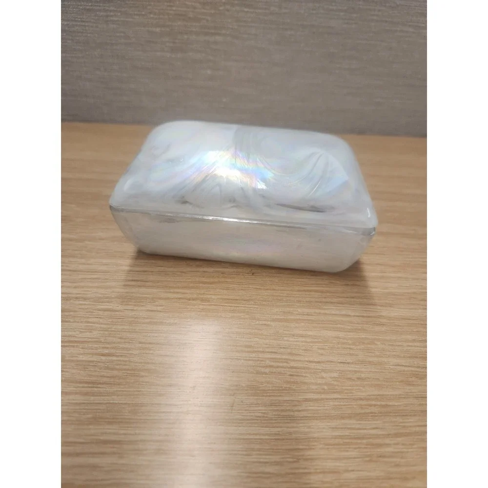 Vintage White Swirled Opulent Glass Lidded Trinket Or Jewelry Box Crowning Touch